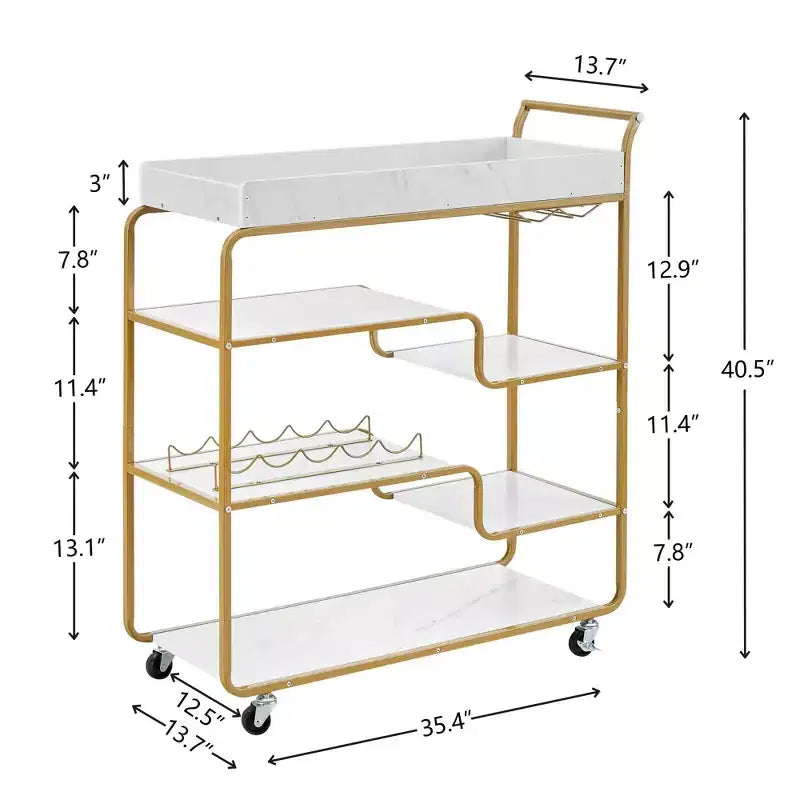 NAYSAYE Carrello Bar a 6 Ripiani, Carrello da Portata Mobile in Stile Retrò con Portabottiglie e Portabicchiere per Cucina e Sala da Pranzo, Oro, 35.63*13.98*40.35