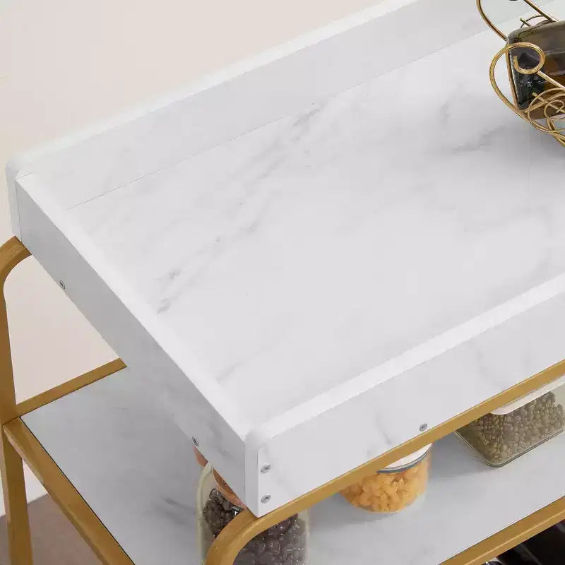 NAYSAYE Carrello Bar a 6 Ripiani, Carrello da Portata Mobile in Stile Retrò con Portabottiglie e Portabicchiere per Cucina e Sala da Pranzo, Oro, 35.63*13.98*40.35