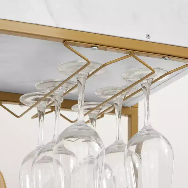 NAYSAYE Carrello Bar a 6 Ripiani, Carrello da Portata Mobile in Stile Retrò con Portabottiglie e Portabicchiere per Cucina e Sala da Pranzo, Oro, 35.63*13.98*40.35