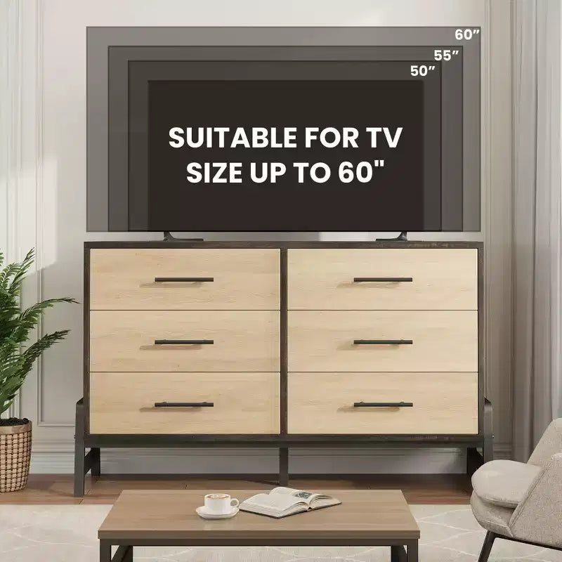 Comò a 6 cassetti, Cassettiera ampia, Cassettiera indipendente in legno per soggiorno, camera da letto, ingresso
