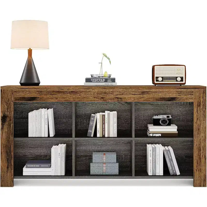 Libreria orizzontale Lantine, organizzatore di archiviazione a 6 cubi, libreria lunga, console ampia con scomparti per ufficio domestico, soggiorno