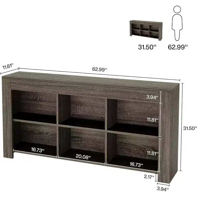 Libreria orizzontale Lantine, organizzatore di archiviazione a 6 cubi, libreria lunga, console ampia con scomparti per ufficio domestico, soggiorno