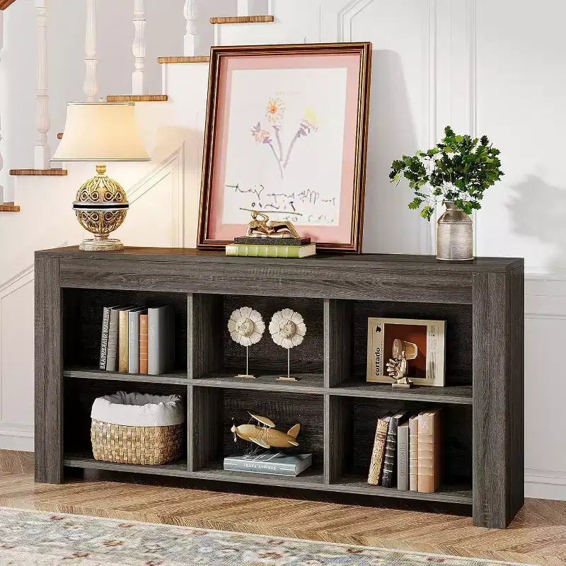 Libreria orizzontale Lantine, organizzatore di archiviazione a 6 cubi, libreria lunga, console ampia con scomparti per ufficio domestico, soggiorno