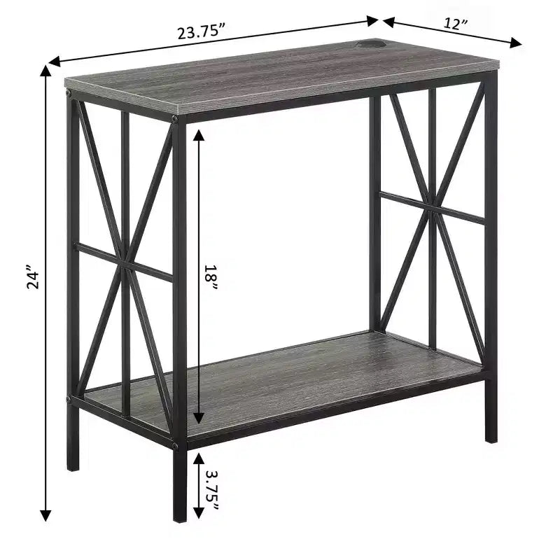 Tavolino/Comodino con Stazione di Ricarica e Ripiano, Due Porte USB, Tavolino d'Appoggio Elegante con Struttura Incrociata per l'Arredamento della Camera da Letto
