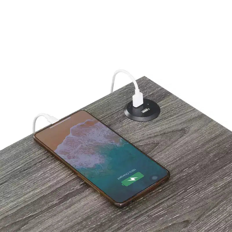 Tavolino/Comodino con Stazione di Ricarica e Ripiano, Due Porte USB, Tavolino d'Appoggio Elegante con Struttura Incrociata per l'Arredamento della Camera da Letto