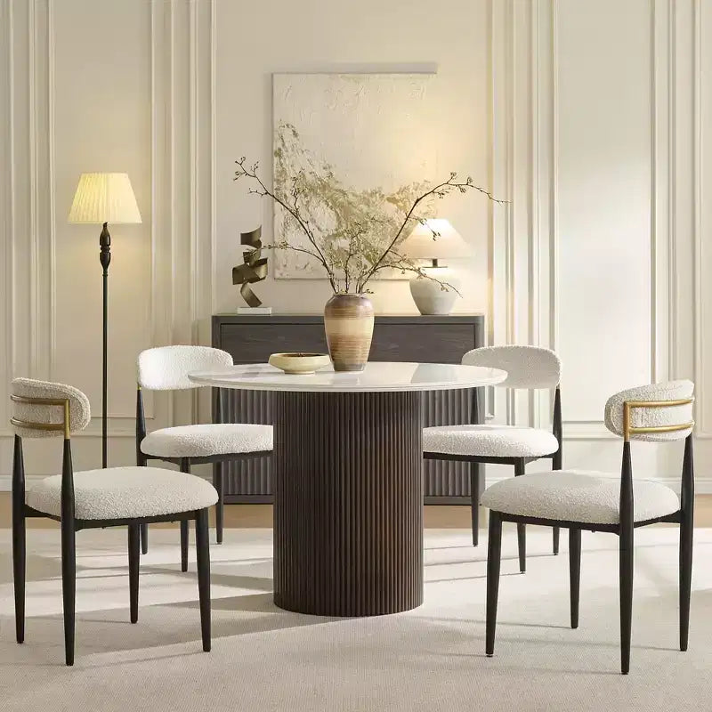Tavolo da pranzo in finto marmo - Piano in pietra sinterizzata da 42" e base in legno massello, tavolo da pranzo rotondo scanalato in stile moderno per cucina - Morden Fort