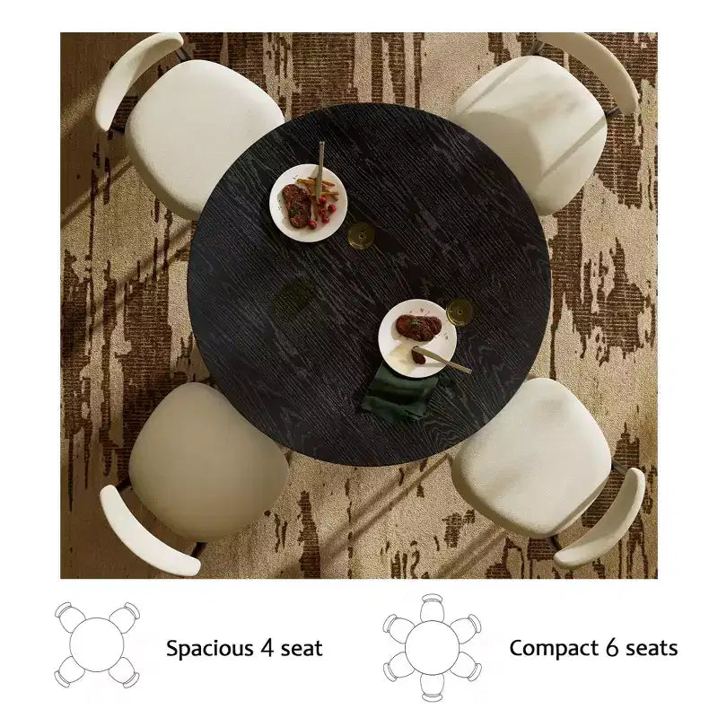 Tavolo da pranzo in finto marmo - Piano in pietra sinterizzata da 42" e base in legno massello, tavolo da pranzo rotondo scanalato in stile moderno per cucina - Morden Fort