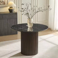 Faux Marble Dining Table - 42 Sintered Stone Top & Solid Wood Base, Modern Style Fluted Round Dining Table for Kitchen Room - Morden Fort