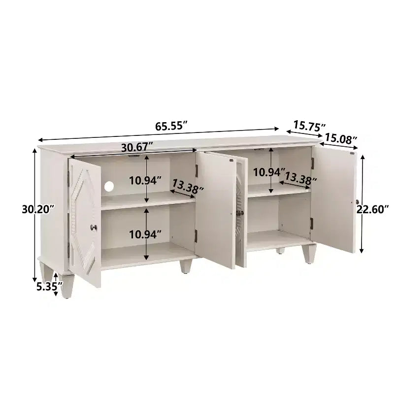 Credenza a buffet Mid Century, mobile credenza con 4 ante e 4 ripiani, mobile contenitore per soggiorno, ingresso, ufficio