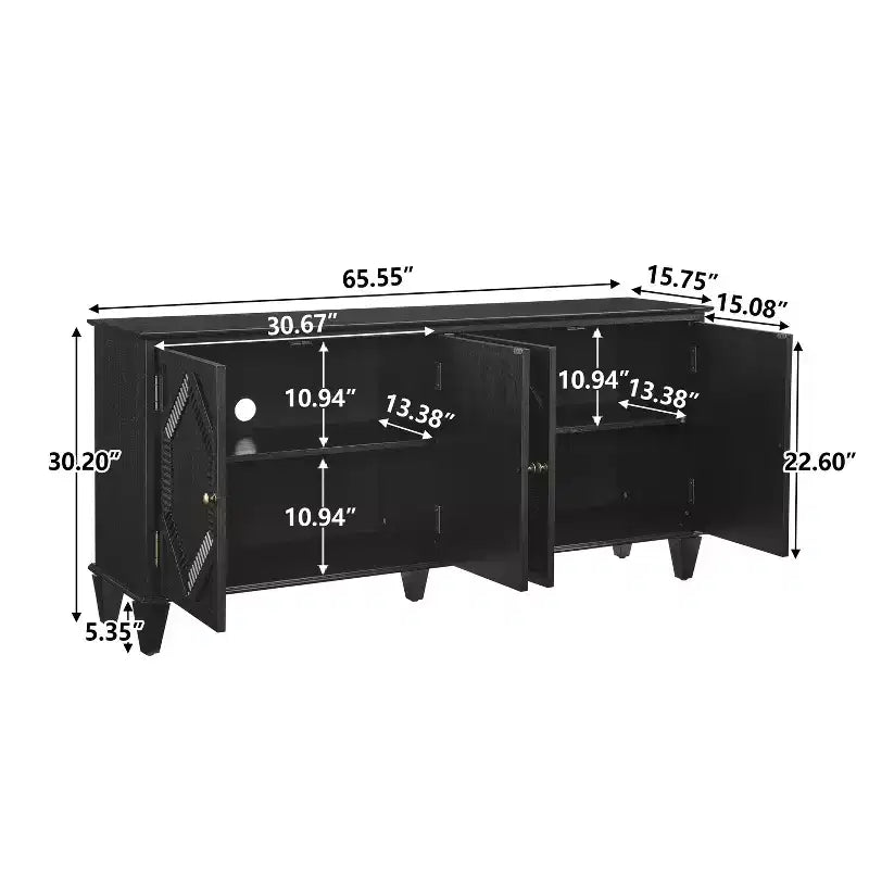 Credenza a buffet Mid Century, mobile credenza con 4 ante e 4 ripiani, mobile contenitore per soggiorno, ingresso, ufficio