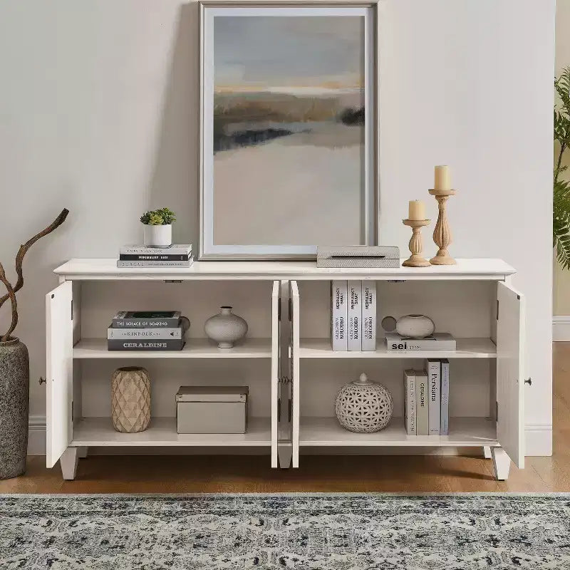 Credenza a buffet Mid Century, mobile credenza con 4 ante e 4 ripiani, mobile contenitore per soggiorno, ingresso, ufficio