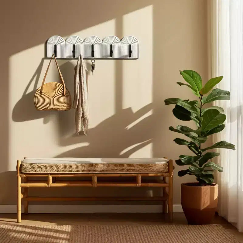 Wall Mounted Coat Rack with Hooks - Boho Wood & Metal Entryway Organizer - Decorative Hanging Storage for Home, Office, Bedroom, Living Room