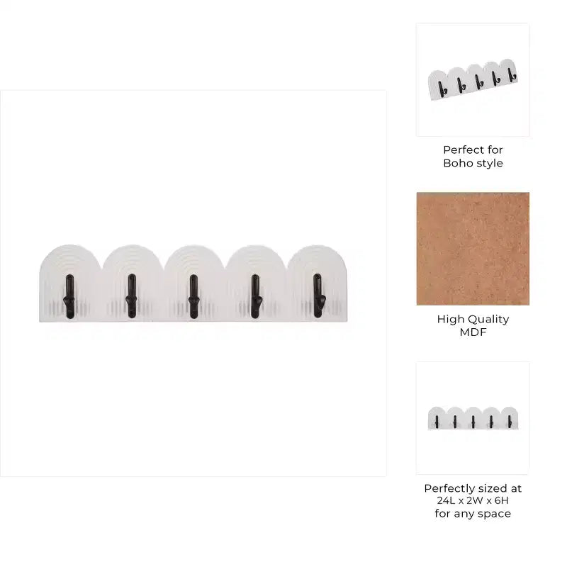 Appendiabiti da Parete con Ganci - Organizer da Ingresso Boho in Legno e Metallo - Contenitore Decorativo Pensile per Casa, Ufficio, Camera da Letto, Soggiorno