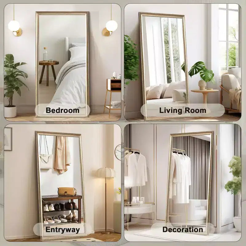 Specchio intero elegante 70*32 pollici con cornice in legno, specchio da terra 5mm con foro per appendere, specchio da parete per soggiorno, cabina armadio
