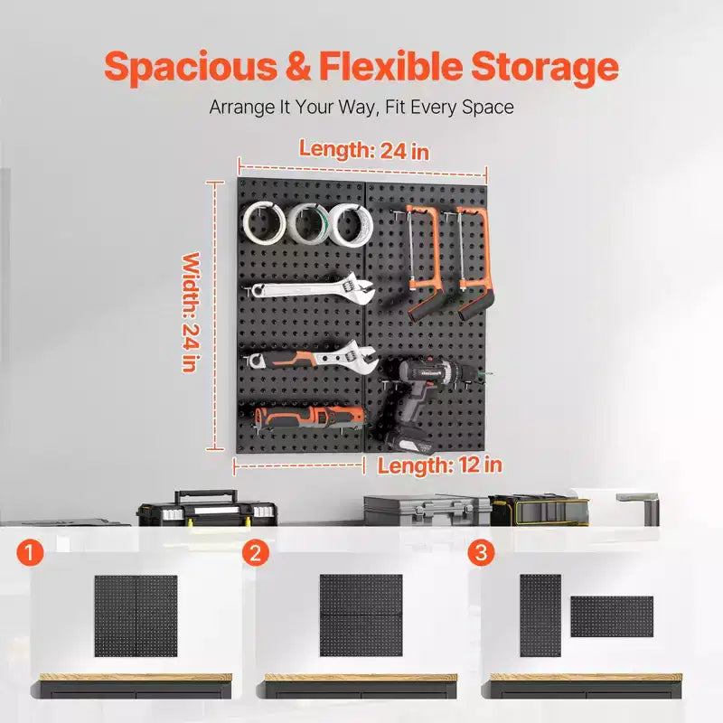 Pannelli per Pegboard in Metallo VEVOR, Pegboard 24 x 12, 2 Pannelli, Organizzatore da Parete per Pegboard Resistente con Accessori, Nero