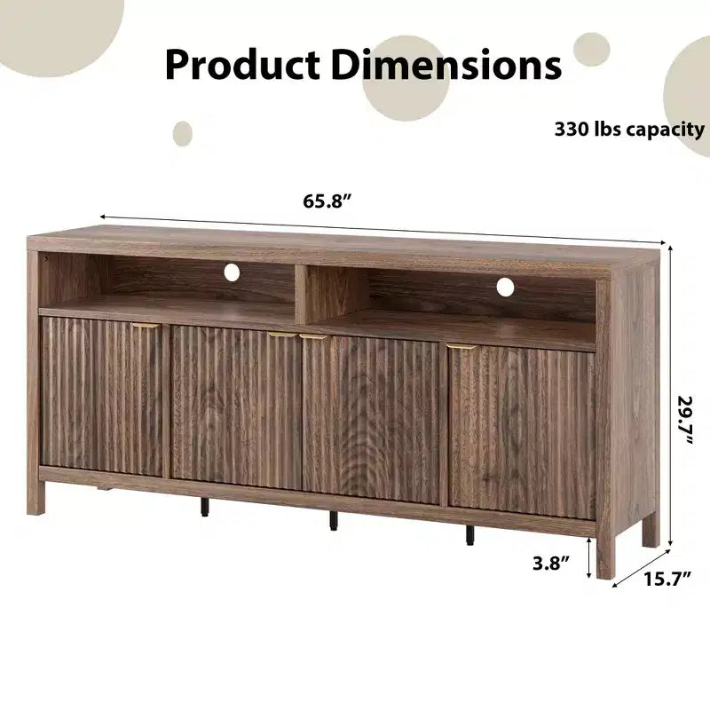 CuisinSmart Mobile Madia Moderno Scanalato da 167 cm, Credenza a 4 Ante con Ripiani Regolabili, per Sala da Pranzo, Soggiorno, Ingresso