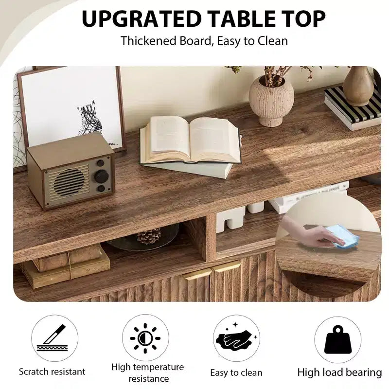 CuisinSmart Mobile Madia Moderno Scanalato da 167 cm, Credenza a 4 Ante con Ripiani Regolabili, per Sala da Pranzo, Soggiorno, Ingresso