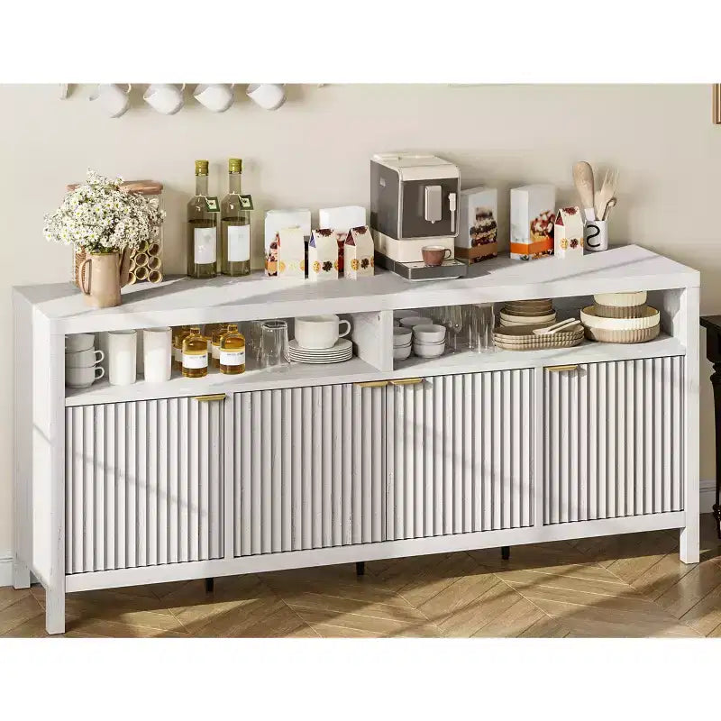 CuisinSmart Mobile Madia Moderno Scanalato da 167 cm, Credenza a 4 Ante con Ripiani Regolabili, per Sala da Pranzo, Soggiorno, Ingresso