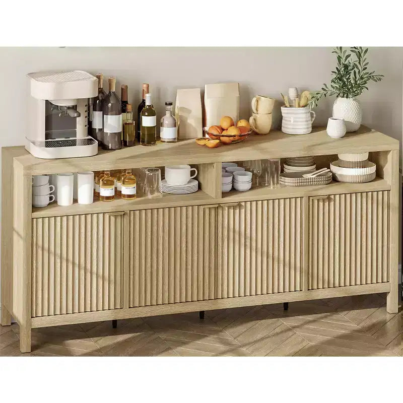 CuisinSmart Mobile Madia Moderno Scanalato da 167 cm, Credenza a 4 Ante con Ripiani Regolabili, per Sala da Pranzo, Soggiorno, Ingresso