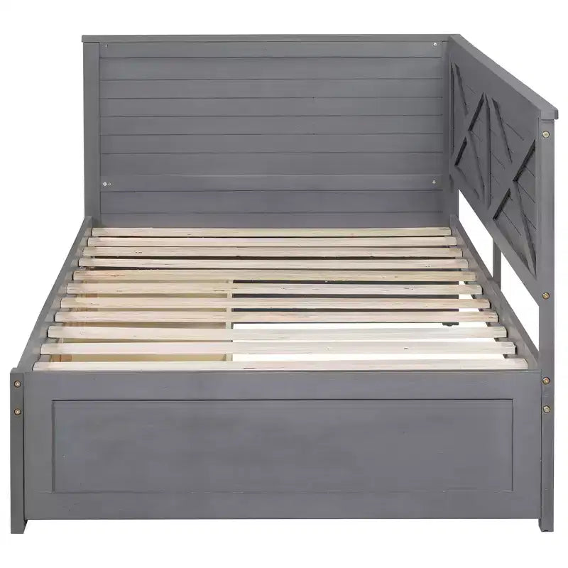 Bellemave Letto a giorno rustico con rotelle e cassetto portaoggetti, Letto a giorno singolo in legno con contenitore per soggiorno, camera da letto, camera degli ospiti, Grigio