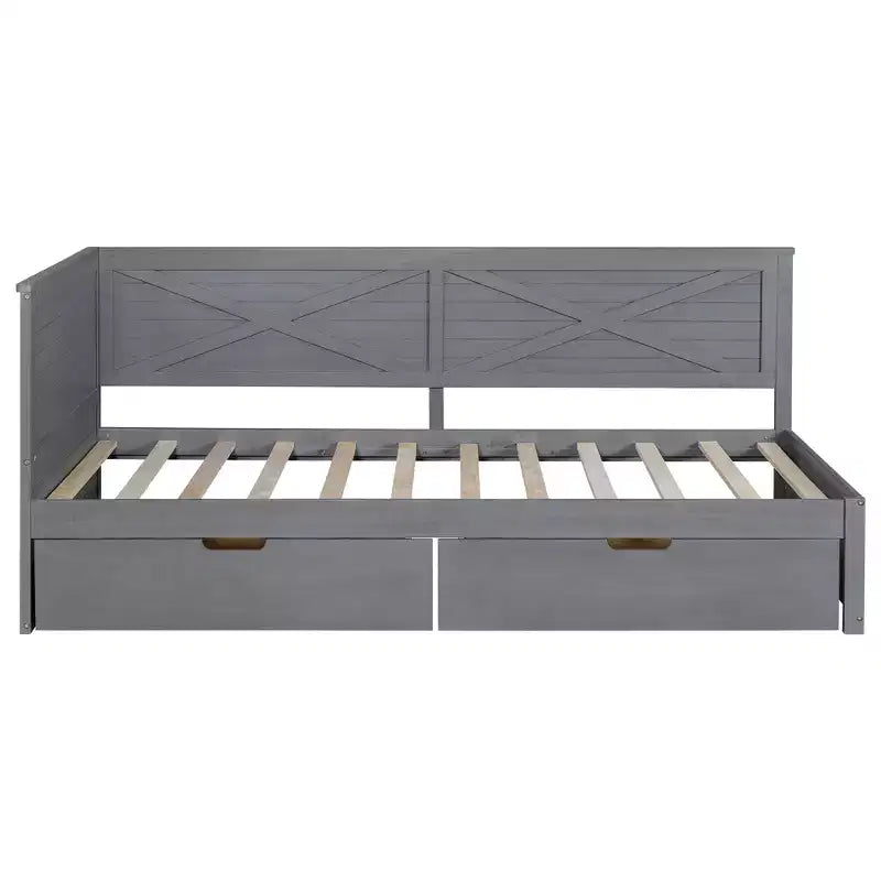 Bellemave Letto a giorno rustico con rotelle e cassetto portaoggetti, Letto a giorno singolo in legno con contenitore per soggiorno, camera da letto, camera degli ospiti, Grigio