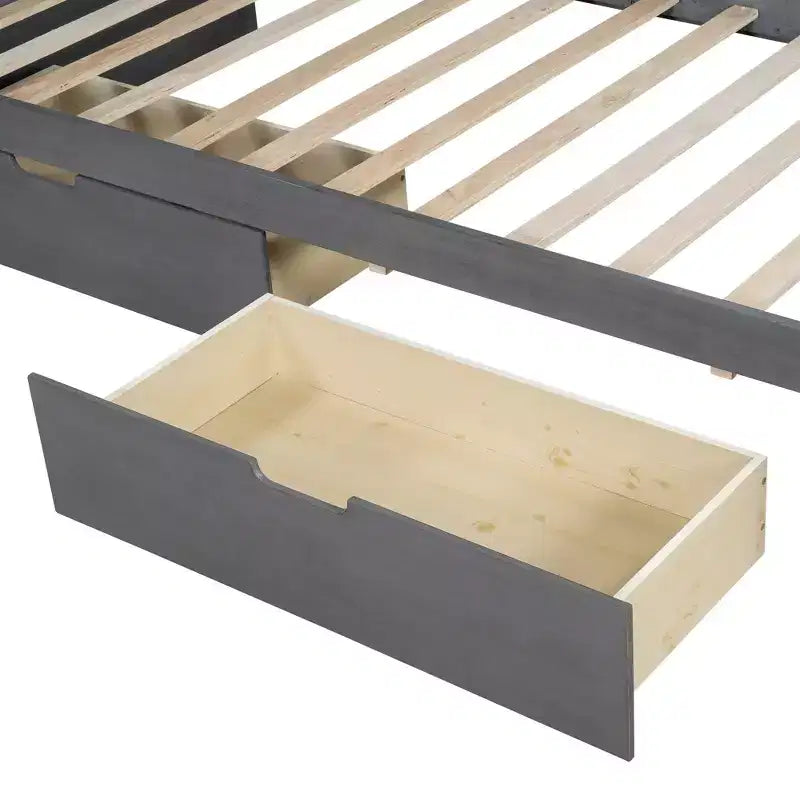 Bellemave Letto a giorno rustico con rotelle e cassetto portaoggetti, Letto a giorno singolo in legno con contenitore per soggiorno, camera da letto, camera degli ospiti, Grigio