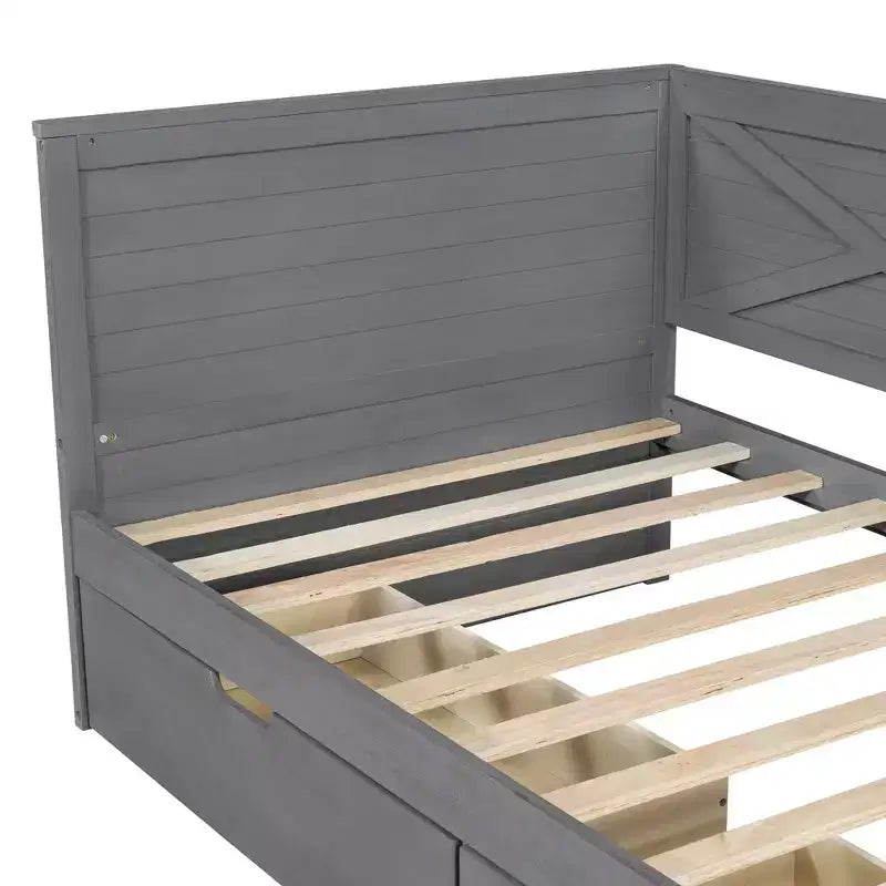 Bellemave Letto a giorno rustico con rotelle e cassetto portaoggetti, Letto a giorno singolo in legno con contenitore per soggiorno, camera da letto, camera degli ospiti, Grigio