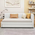 Bellemave Twin Size Upholstered Daybed with Trundle Bed,Twin Day Bed Frame with Armrest,Sofa Bed for Living Room Bedroom,Beige