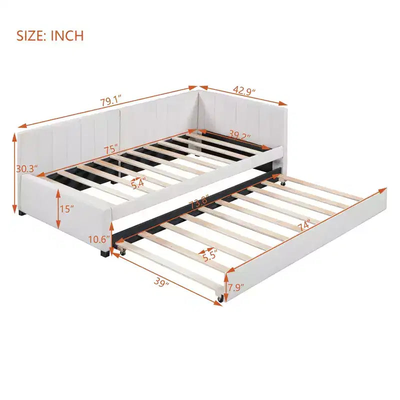 Bellemave - Divano letto singolo imbottito con letto estraibile, struttura divano letto singolo con bracciolo, divano letto per soggiorno camera da letto, beige