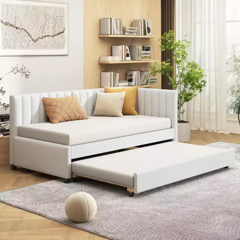 Bellemave - Divano letto singolo imbottito con letto estraibile, struttura divano letto singolo con bracciolo, divano letto per soggiorno camera da letto, beige