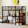 Bellemave Twin Size Metal Loft Bed with Desk and Metal Grid, Stylish Metal Frame Bed with Lateral Storage Ladder and Wardrobe, Black