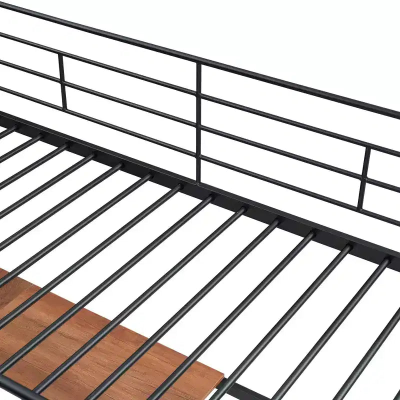 Bellemave Letto a soppalco singolo in metallo con scrivania e griglia metallica, elegante letto con struttura in metallo con scala laterale portaoggetti e armadio, nero