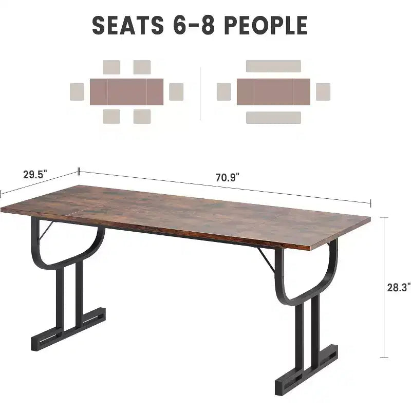Tavolo da Pranzo Rettangolare da 180 cm per 4-6 Persone, Gambe in Metallo Pesante a Forma di Calice, Piano in Legno Spesso Resistente all'Usura per Cucina o Scrivania da Ufficio