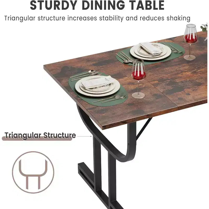 Tavolo da Pranzo Rettangolare da 180 cm per 4-6 Persone, Gambe in Metallo Pesante a Forma di Calice, Piano in Legno Spesso Resistente all'Usura per Cucina o Scrivania da Ufficio