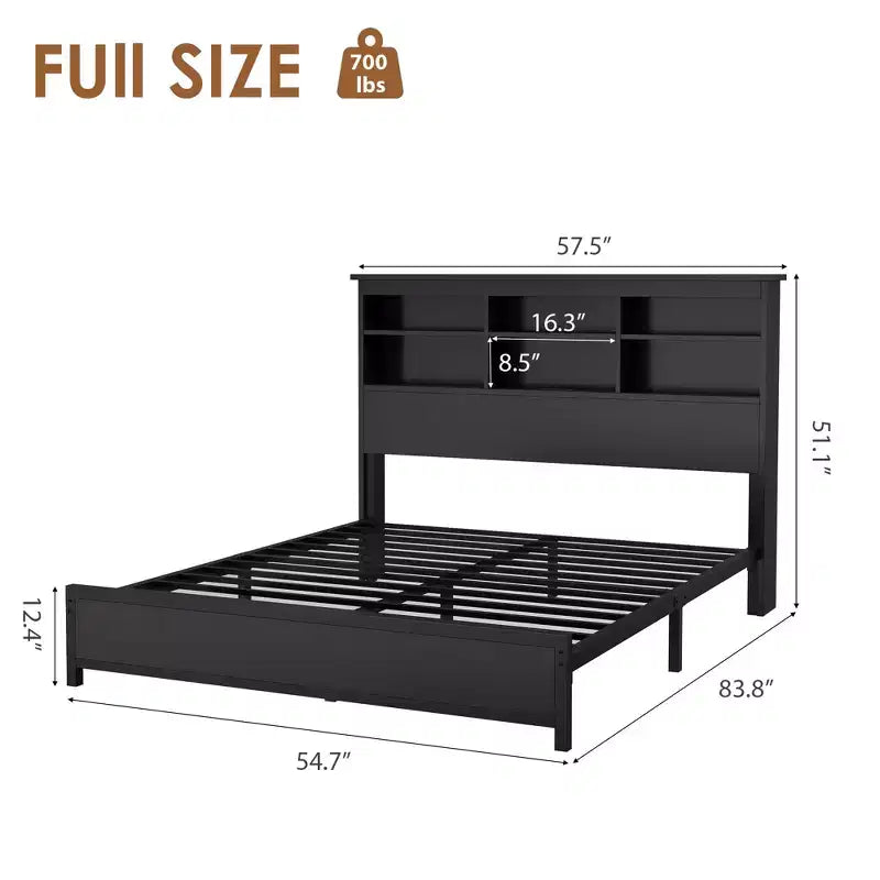 Struttura letto king-size con testiera libreria, testiera alta in legno, spazio contenitore sotto il letto, nessuna molla necessaria, nero