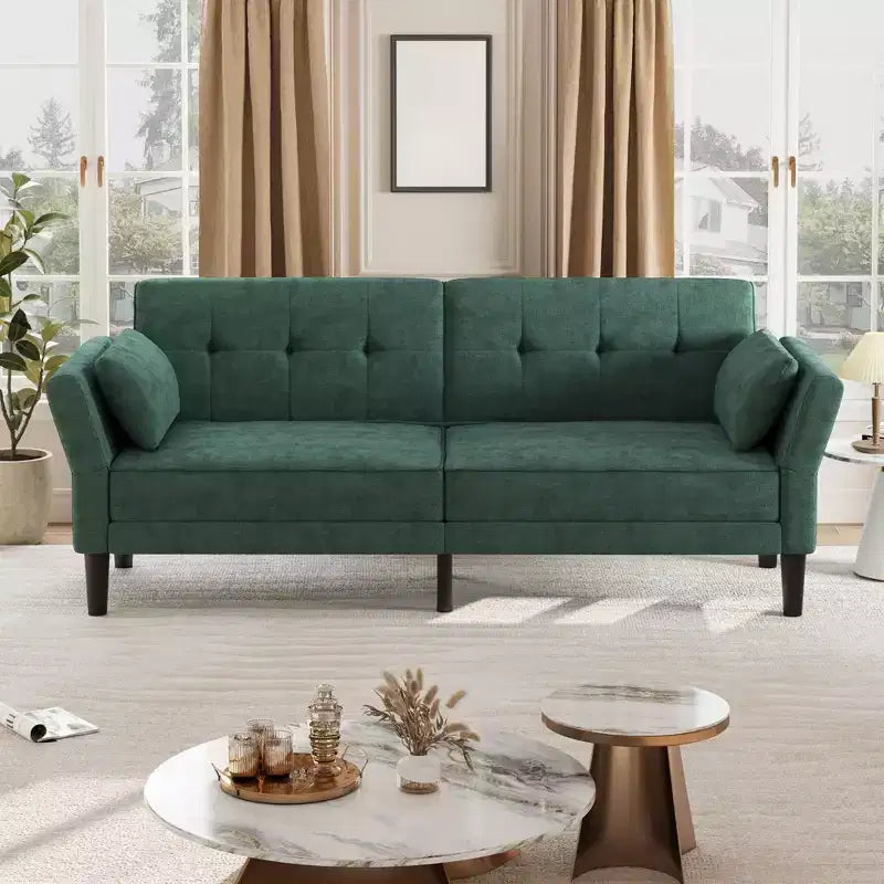 89 Moderno Divano Letto con 2 Cuscini, in ciniglia Imbottita, Divano Letto Futon con Schienale Regolabile, Divano Letto con Seduta Profonda per Soggiorno e Appartamento