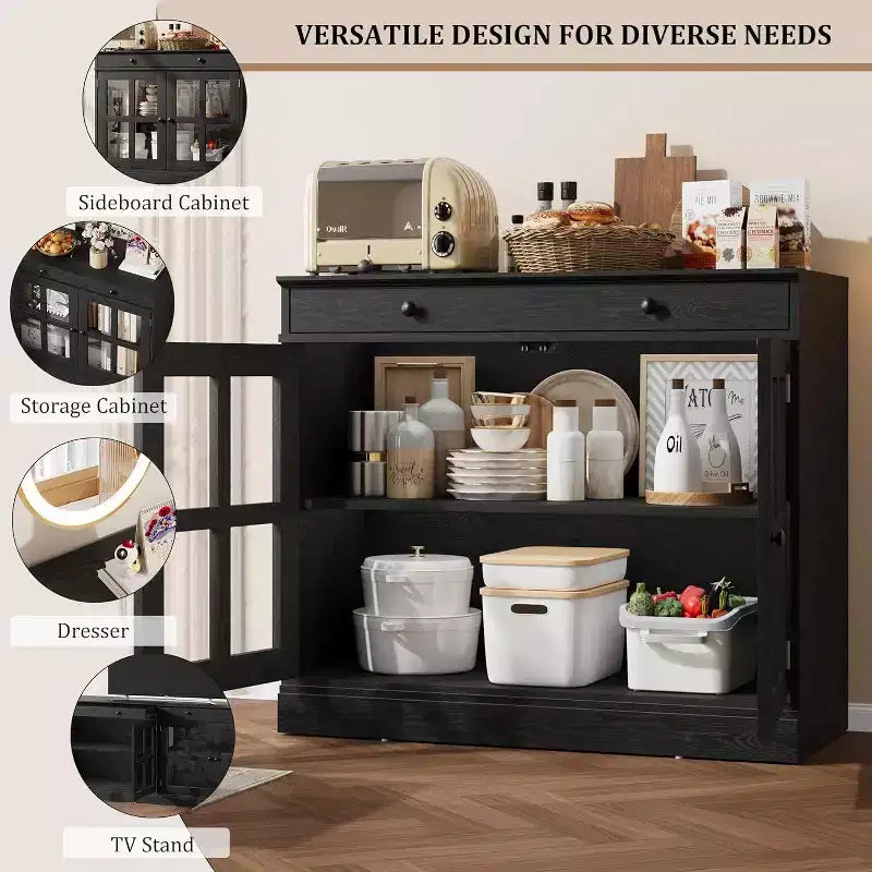35.4 Mobile credenza moderno bianco - Credenza con ante in vetro e cassetti contenitore per sala da pranzo e cucina