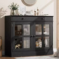 35.4 White Modern Sideboard - Glass Door Buffet Cabinet with Drawer Storage for Dining Room & Kitchen
