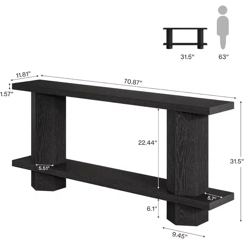 Tavolo consolle Lantine lungo 180 cm per ingresso, tavolino da divano in legno da posizionare dietro il divano, per soggiorno, corridoio, atrio, nero