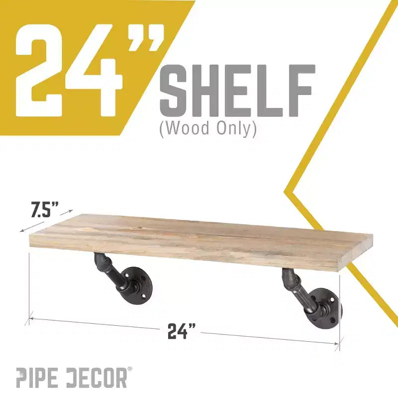 RESTORE Mensola in Legno Driftwood Tan da 24 pollici (Solo Legno) di Pipe Decor