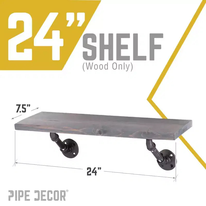 RESTORE Riverstone Grey Mensole in legno da 24 pollici (solo legno) di Pipe Decor