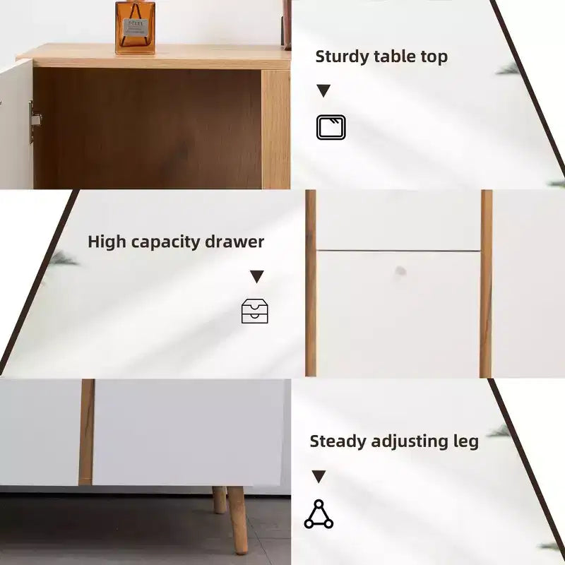 Homy Casa Mobile Contenitore 47 con 3 Cassetti e 2 Ante, Gambe in Legno, Quercia Bianca