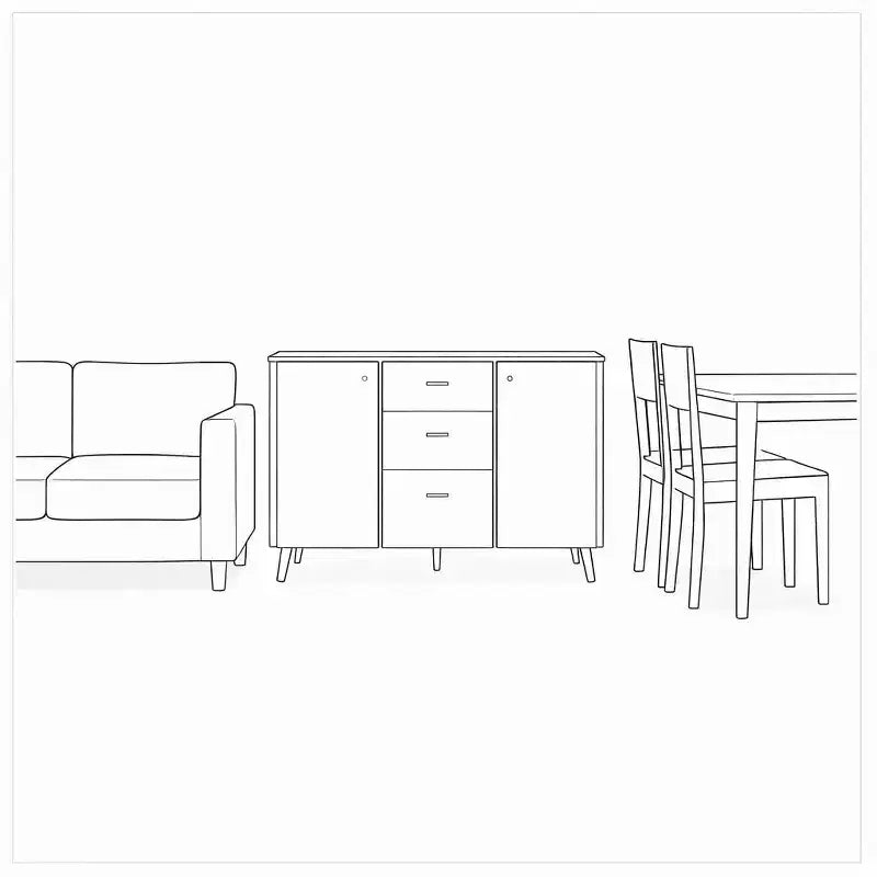 Homy Casa Mobile Contenitore 47 con 3 Cassetti e 2 Ante, Gambe in Legno, Quercia Bianca