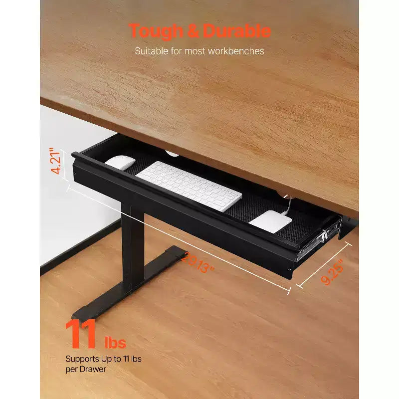 Cassetto scorrevole da 26 pollici per montaggio sotto la scrivania, attacco cassetto estraibile montato sotto la scrivania, organizer portaoggetti nascosto da scrivania, 29x9x4 pollici, nero