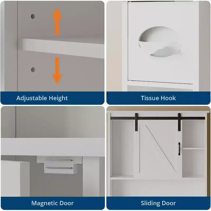 Mobiletto salvaspazio sopra il WC, Organizzatore per Bagno Bianco, Ripiani Regolabili, Design Salvaspazio per Bagni Piccoli