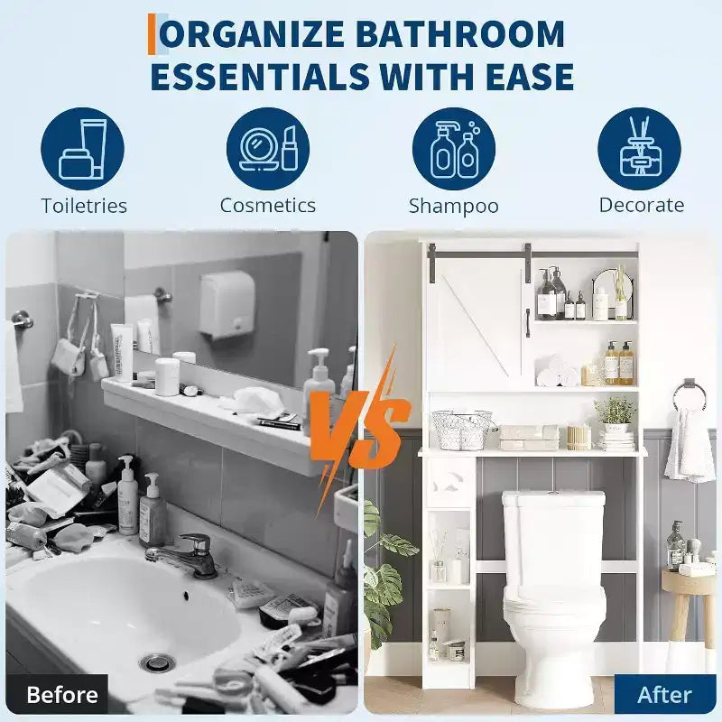 Mobiletto salvaspazio sopra il WC, Organizzatore per Bagno Bianco, Ripiani Regolabili, Design Salvaspazio per Bagni Piccoli