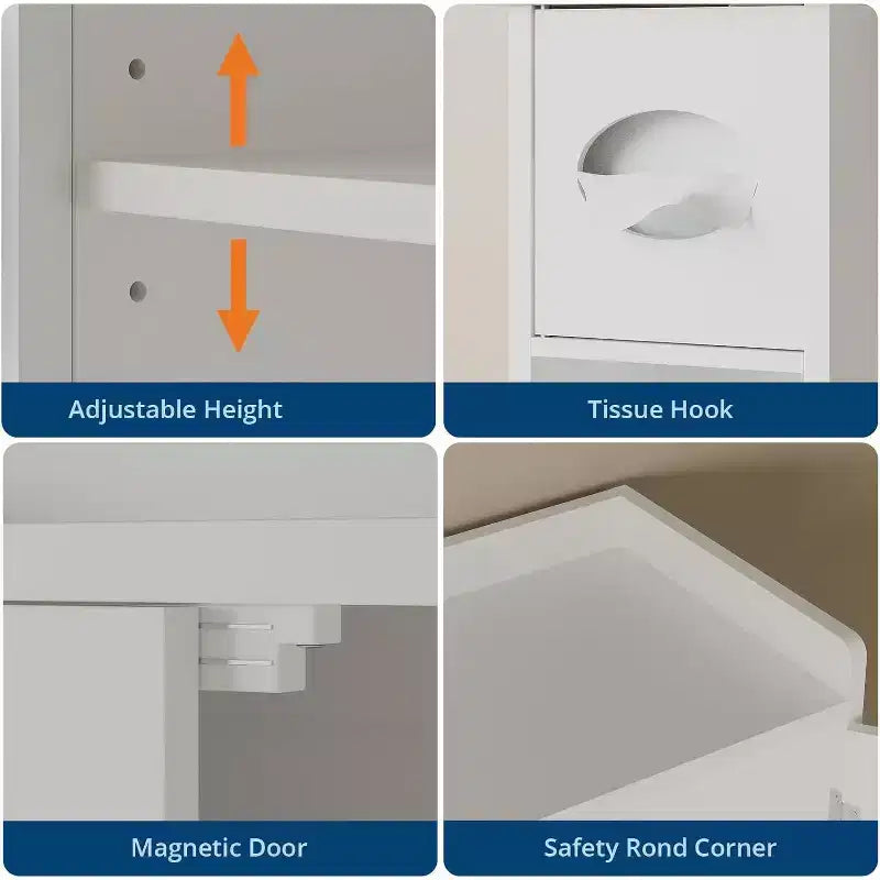 Mobiletto salvaspazio sopra il WC, Organizzatore per Bagno Bianco, Ripiani Regolabili, Design Salvaspazio per Bagni Piccoli