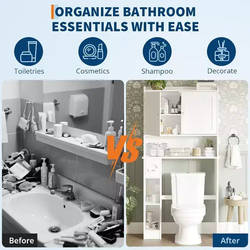 Mobiletto salvaspazio sopra il WC, Organizzatore per Bagno Bianco, Ripiani Regolabili, Design Salvaspazio per Bagni Piccoli
