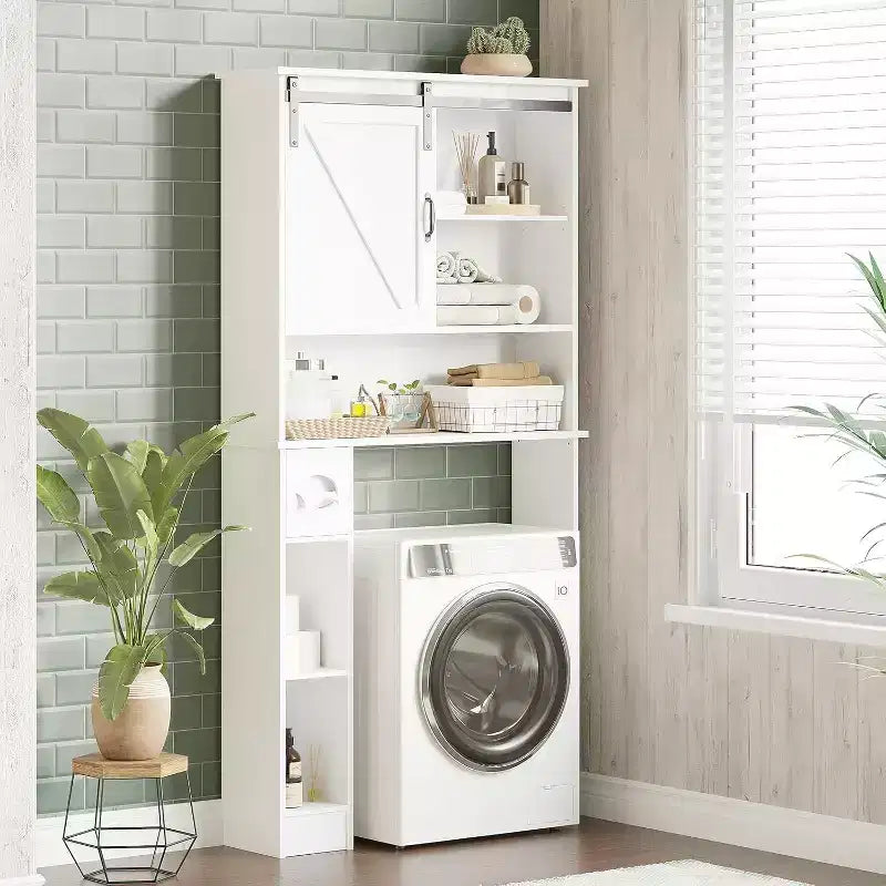 Mobiletto salvaspazio sopra il WC, Organizzatore per Bagno Bianco, Ripiani Regolabili, Design Salvaspazio per Bagni Piccoli