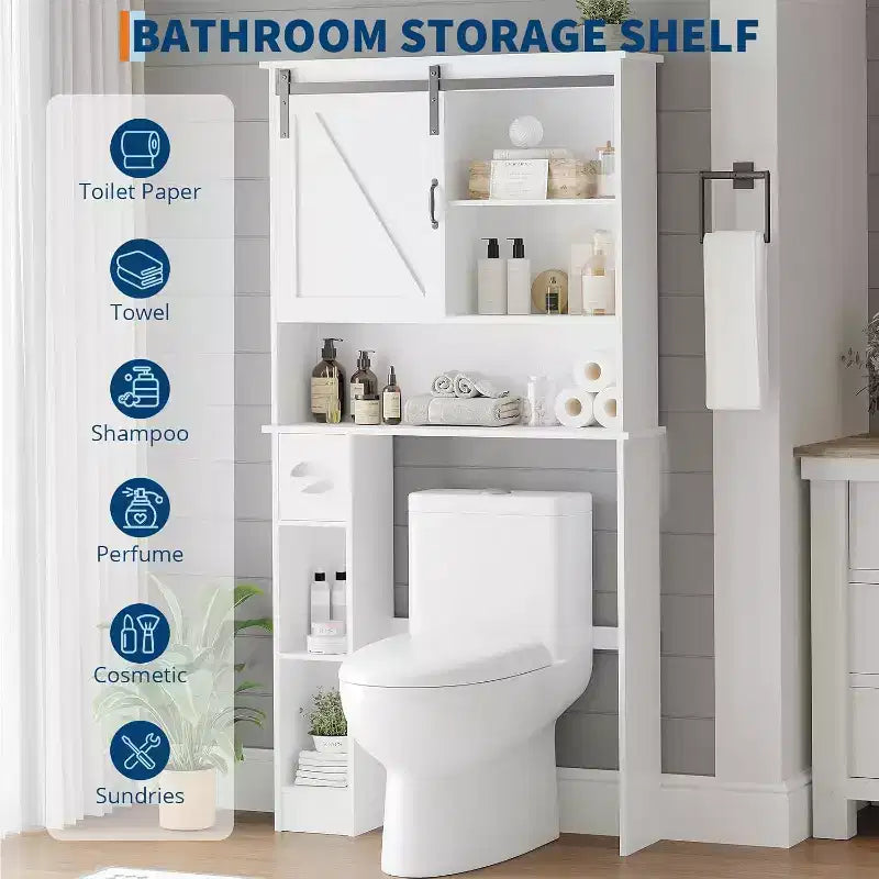 Mobiletto salvaspazio sopra il WC, Organizzatore per Bagno Bianco, Ripiani Regolabili, Design Salvaspazio per Bagni Piccoli